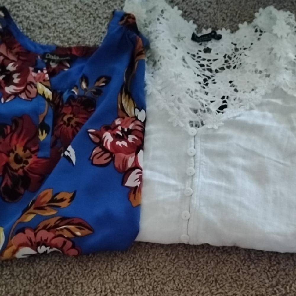 Floral Blue and White Lace Women Tops